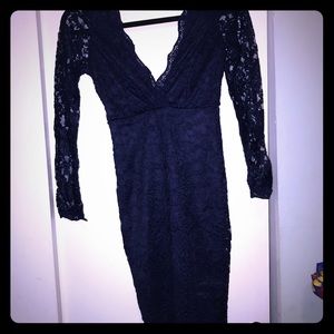 navy lace midi dress